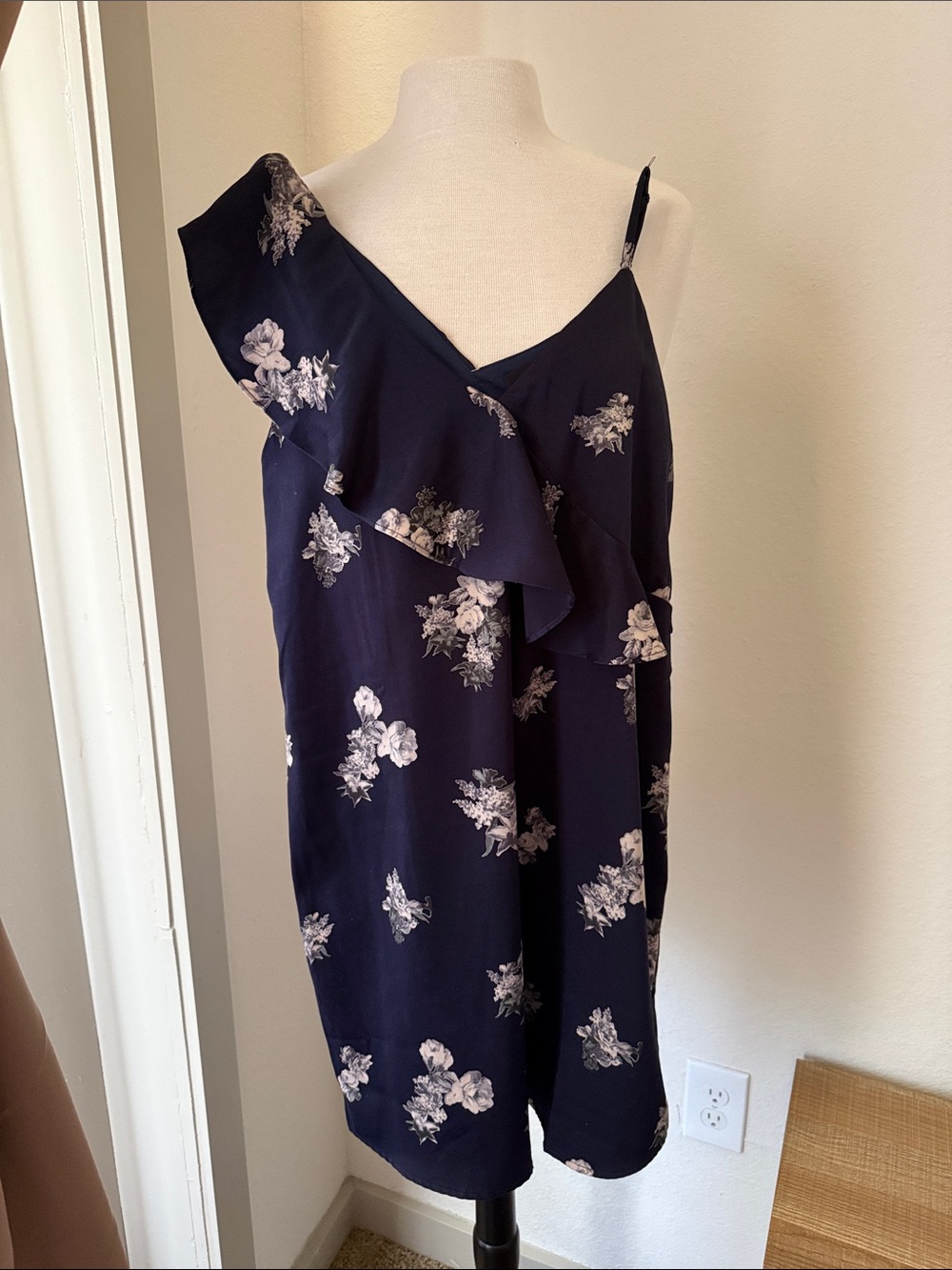 Lucky Brand Navy Floral One-Shoulder Ruffle Dress